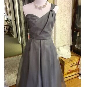 Alfred Angelo 7342L One Shoulder‎ Gown Prom Formal Bridesmaid Dress 14 Gray